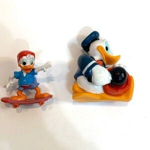 1980s Vintage Two Donald Duck Figures Gumball Easter Plastic Skateboard